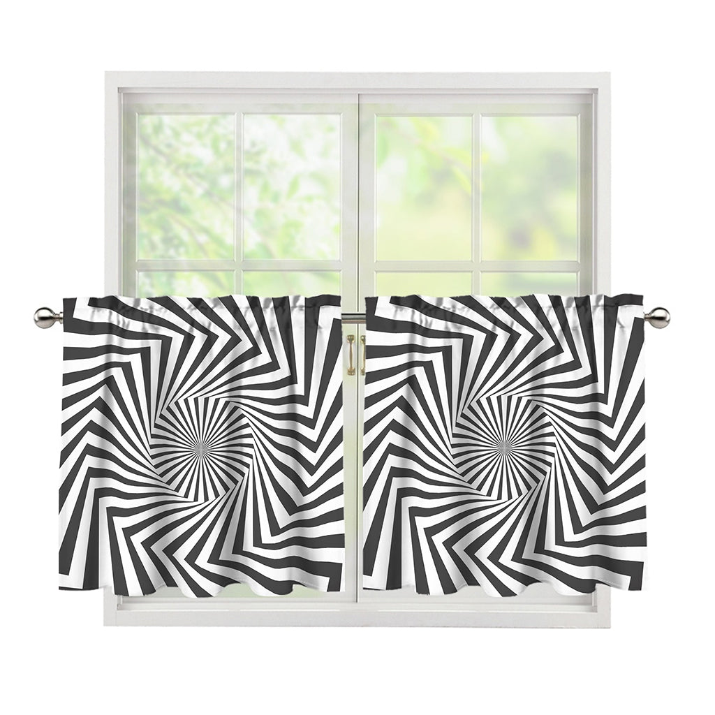 Angular Swirl Motion Illusion Print Tier Curtains