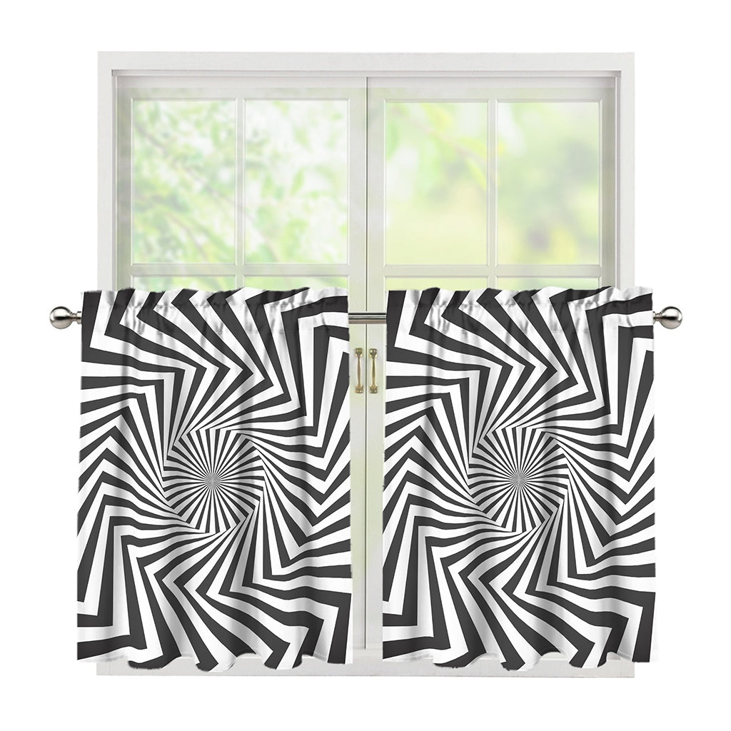 Angular Swirl Motion Illusion Print Tier Curtains