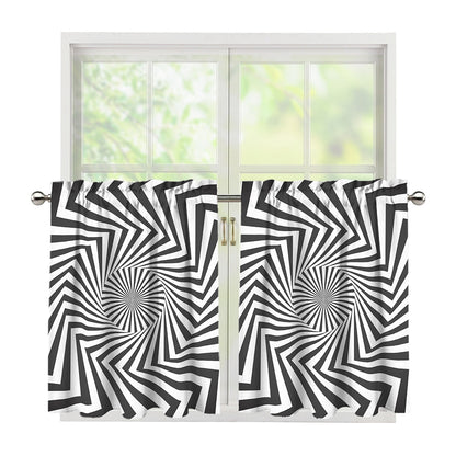 Angular Swirl Motion Illusion Print Tier Curtains