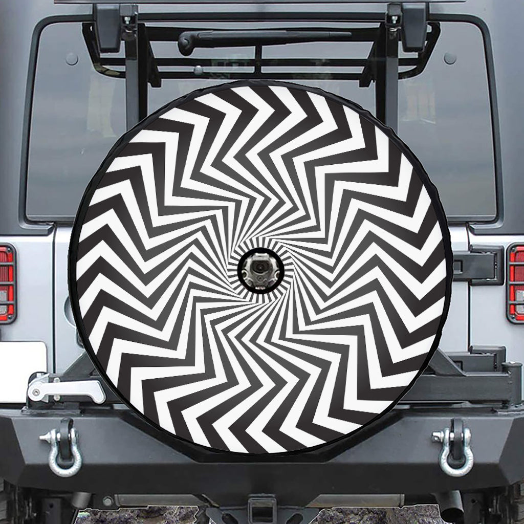 Angular Swirl Motion Illusion Print Tire Cover With Camera Hole