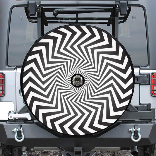 Angular Swirl Motion Illusion Print Tire Cover With Camera Hole