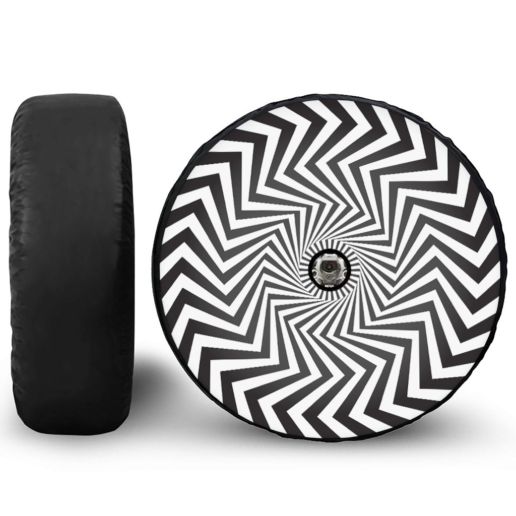 Angular Swirl Motion Illusion Print Tire Cover With Camera Hole