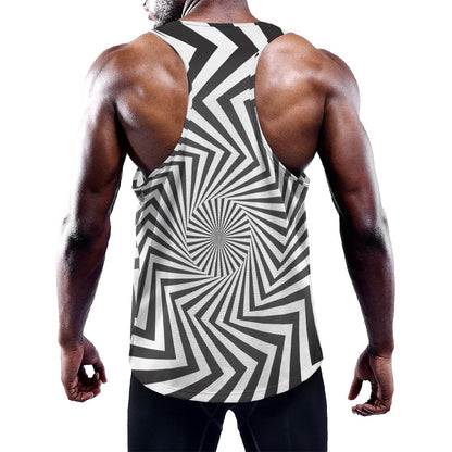 Angular Swirl Motion Illusion Print Training Tank Top