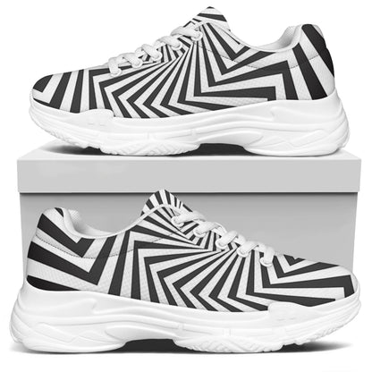 Angular Swirl Motion Illusion Print White Chunky Shoes
