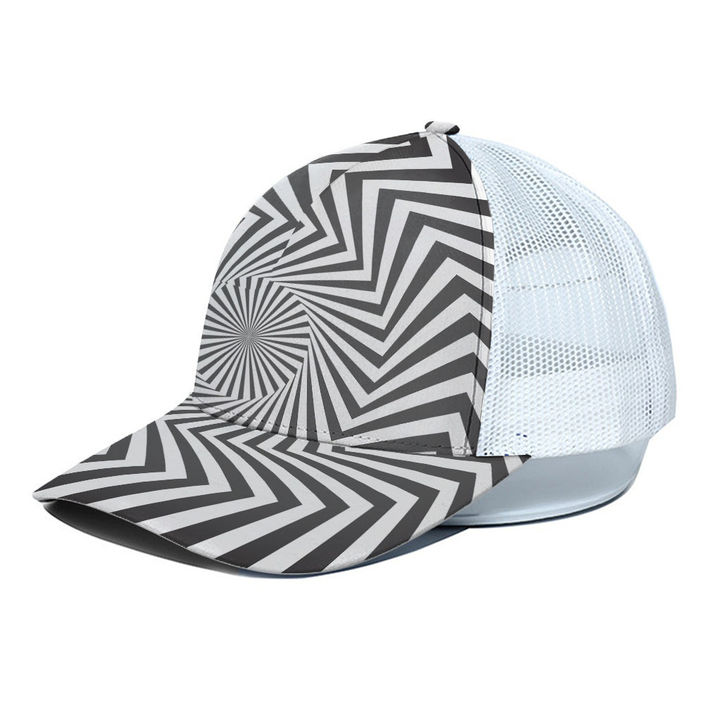 Angular Swirl Motion Illusion Print White Mesh Trucker Cap
