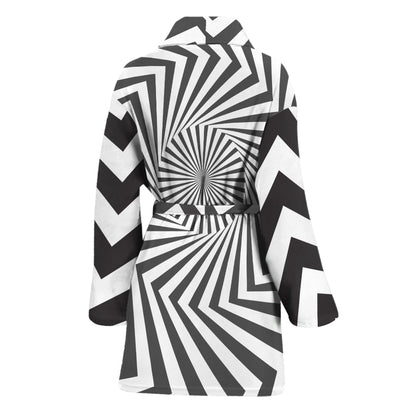 Angular Swirl Motion Illusion Print Women's Bathrobe