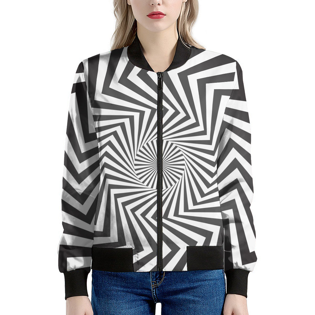 Angular Swirl Motion Illusion Print Women's Bomber Jacket