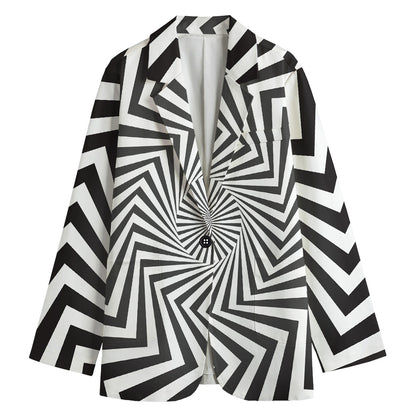 Angular Swirl Motion Illusion Print Women's Cotton Blazer