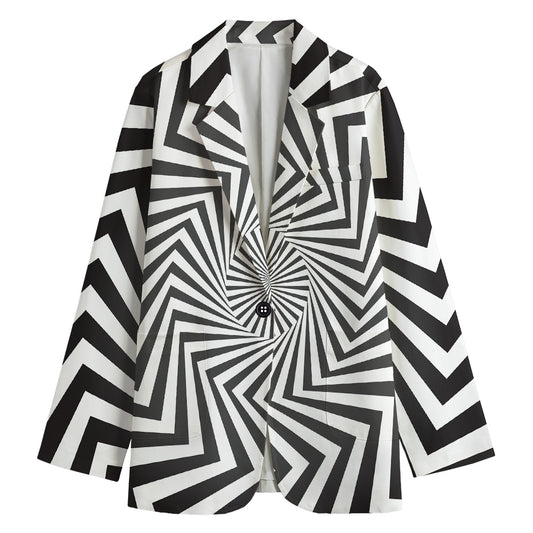 Angular Swirl Motion Illusion Print Women's Cotton Blazer