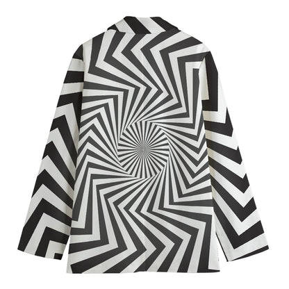 Angular Swirl Motion Illusion Print Women's Cotton Blazer