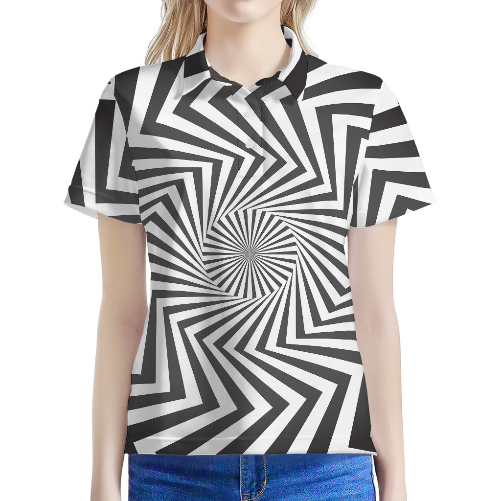 Angular Swirl Motion Illusion Print Women's Polo Shirt