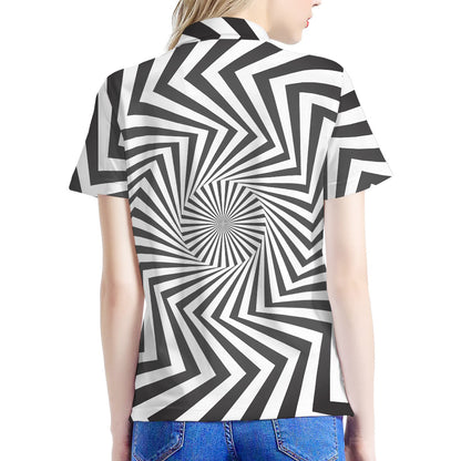 Angular Swirl Motion Illusion Print Women's Polo Shirt
