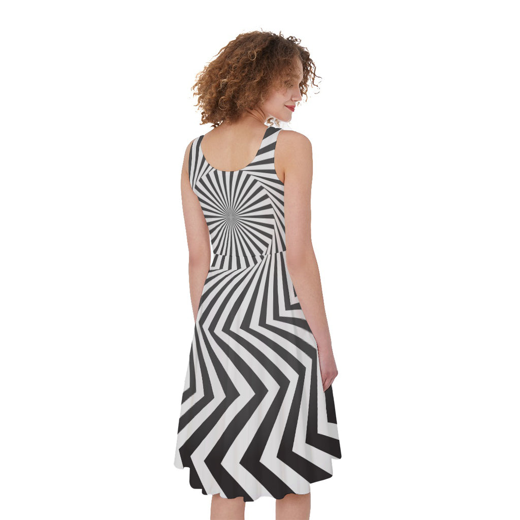 Angular Swirl Motion Illusion Print Women's Sleeveless Dress