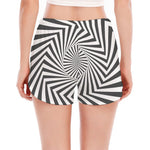 Angular Swirl Motion Illusion Print Women's Split Running Shorts