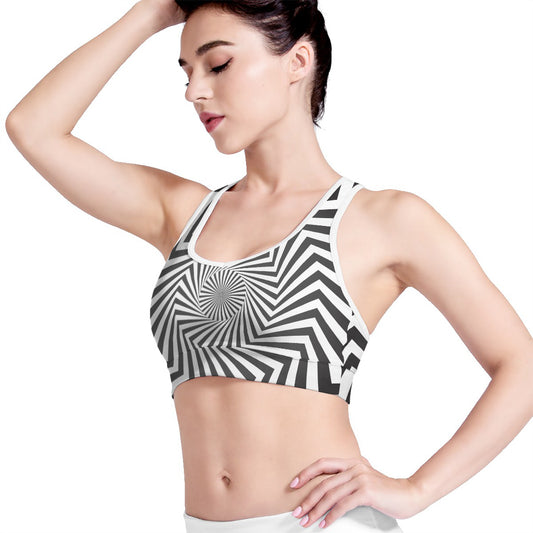 Angular Swirl Motion Illusion Print Women's Sports Bra