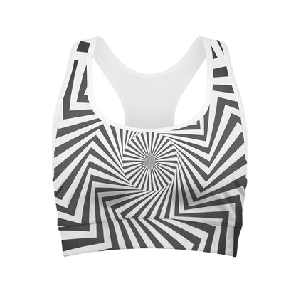 Angular Swirl Motion Illusion Print Women's Sports Bra