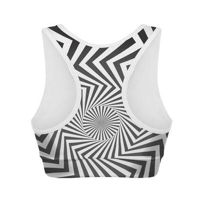 Angular Swirl Motion Illusion Print Women's Sports Bra