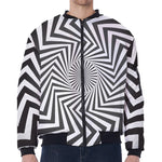 Angular Swirl Motion Illusion Print Zip Sleeve Bomber Jacket