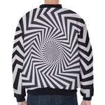 Angular Swirl Motion Illusion Print Zip Sleeve Bomber Jacket