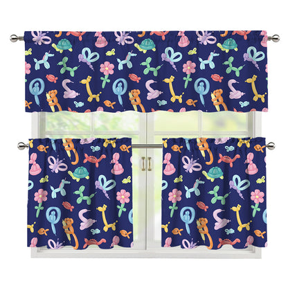 Animal Balloon Pattern Print 3 Piece Kitchen Curtains