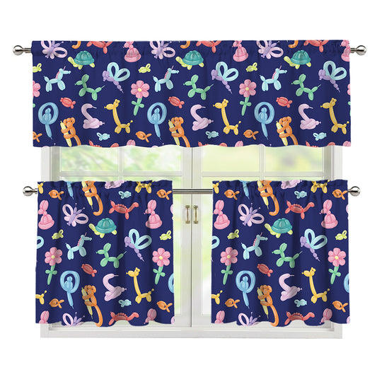 Animal Balloon Pattern Print 3 Piece Kitchen Curtains