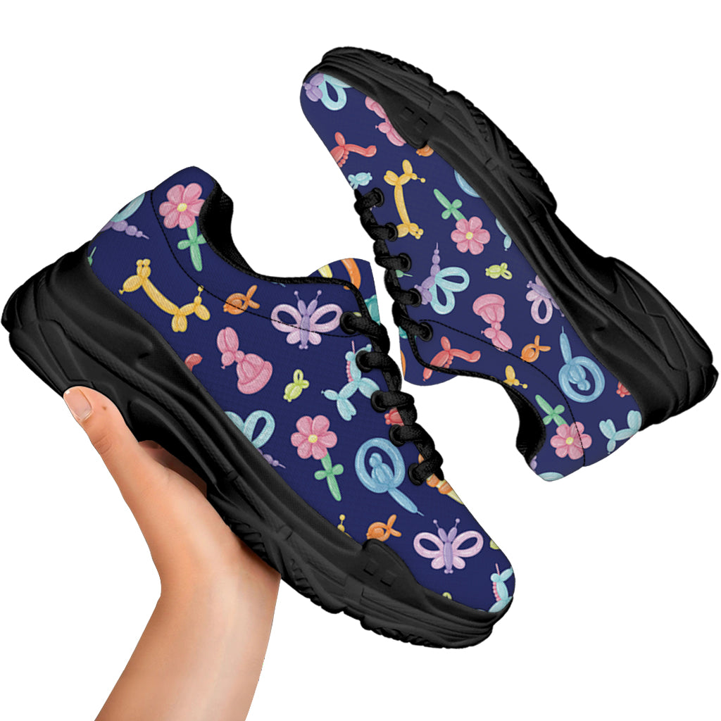 Animal Balloon Pattern Print Black Chunky Shoes