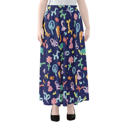 Animal Balloon Pattern Print Chiffon Maxi Skirt