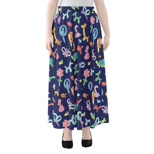 Animal Balloon Pattern Print Chiffon Maxi Skirt