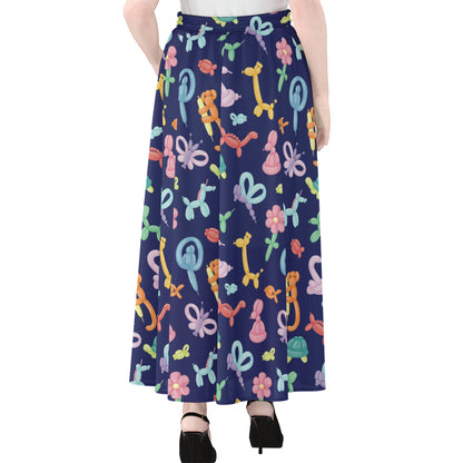 Animal Balloon Pattern Print Chiffon Maxi Skirt