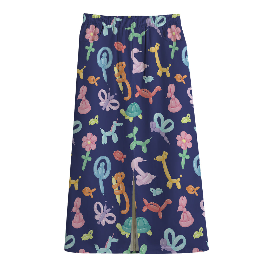 Animal Balloon Pattern Print Cotton Front Slit Maxi Skirt