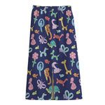 Animal Balloon Pattern Print Cotton Front Slit Maxi Skirt