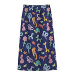 Animal Balloon Pattern Print Cotton Front Slit Maxi Skirt
