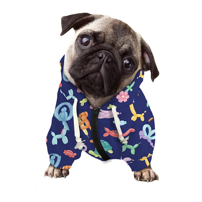 Animal Balloon Pattern Print Dog Zip Up Hoodie