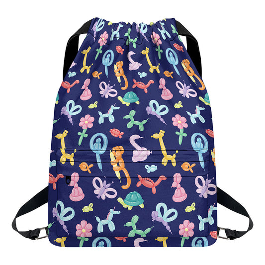 Animal Balloon Pattern Print Drawstring Backpack