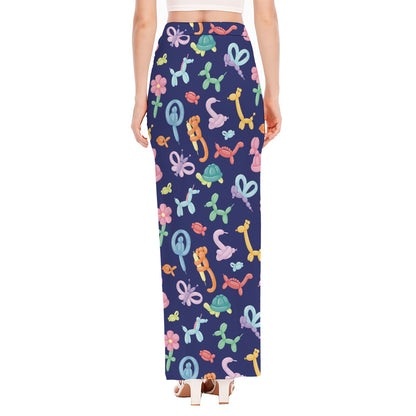 Animal Balloon Pattern Print High Slit Maxi Skirt