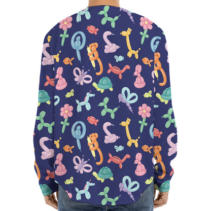 Animal Balloon Pattern Print Long Sleeve Baseball Jersey