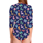 Animal Balloon Pattern Print Long Sleeve Swimsuit