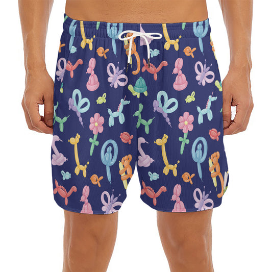 Animal Balloon Pattern Print Men's Split Running Shorts