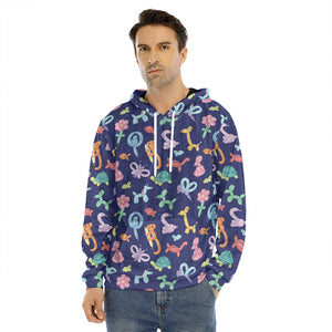 Animal Balloon Pattern Print Men's Velvet Pullover Hoodie