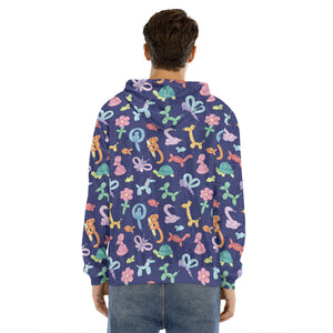 Animal Balloon Pattern Print Men's Velvet Pullover Hoodie