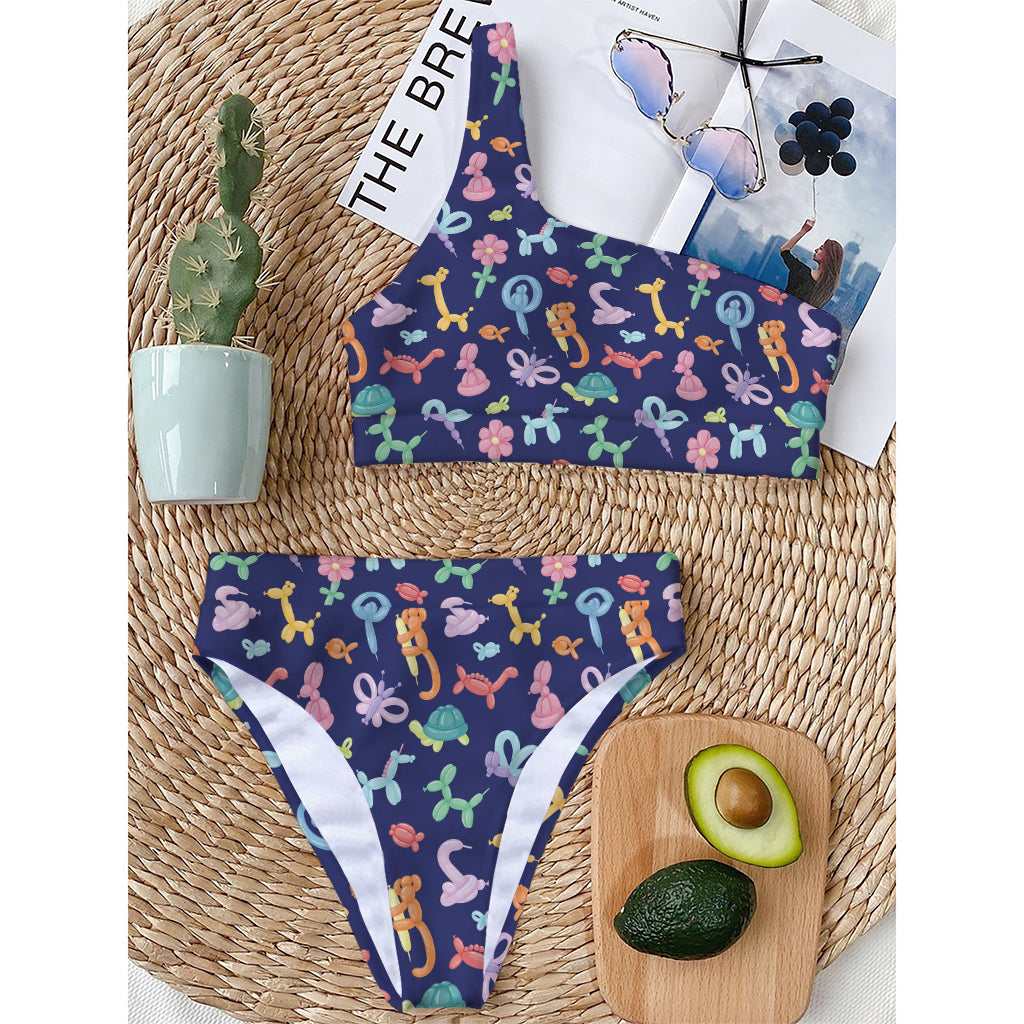 Animal Balloon Pattern Print One Shoulder Bikini Top