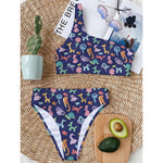 Animal Balloon Pattern Print One Shoulder Bikini Top