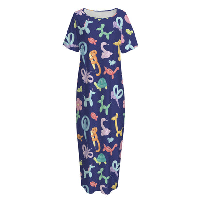 Animal Balloon Pattern Print Short Sleeve Long Nightdress