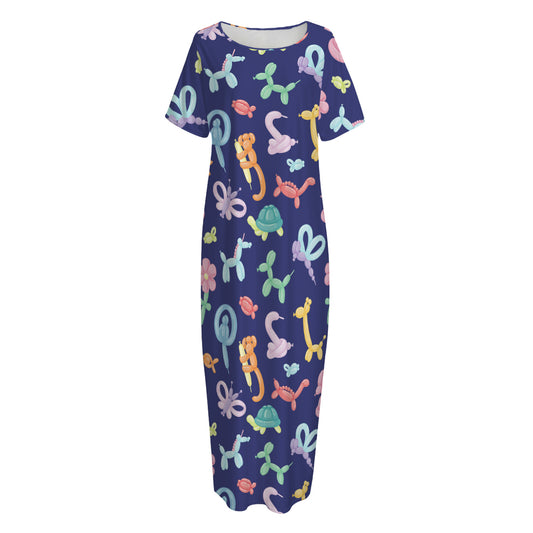 Animal Balloon Pattern Print Short Sleeve Long Nightdress