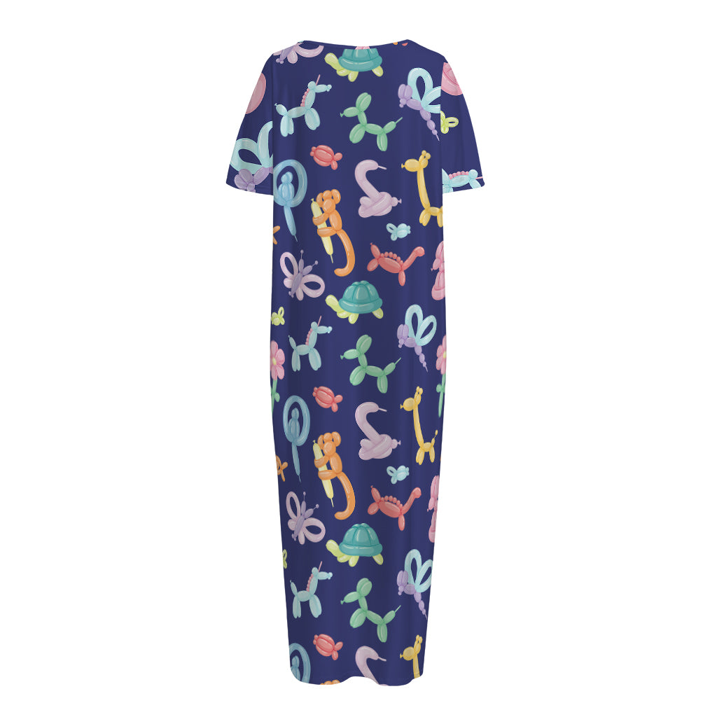 Animal Balloon Pattern Print Short Sleeve Long Nightdress