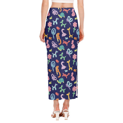 Animal Balloon Pattern Print Side Slit Maxi Skirt