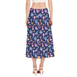 Animal Balloon Pattern Print Side Slit Midi Skirt