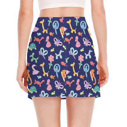 Animal Balloon Pattern Print Side Slit Mini Skirt