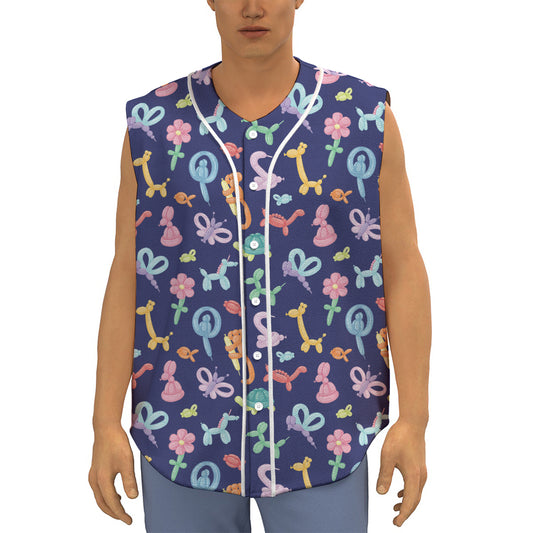Animal Balloon Pattern Print Sleeveless Baseball Jersey