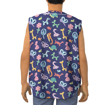 Animal Balloon Pattern Print Sleeveless Baseball Jersey